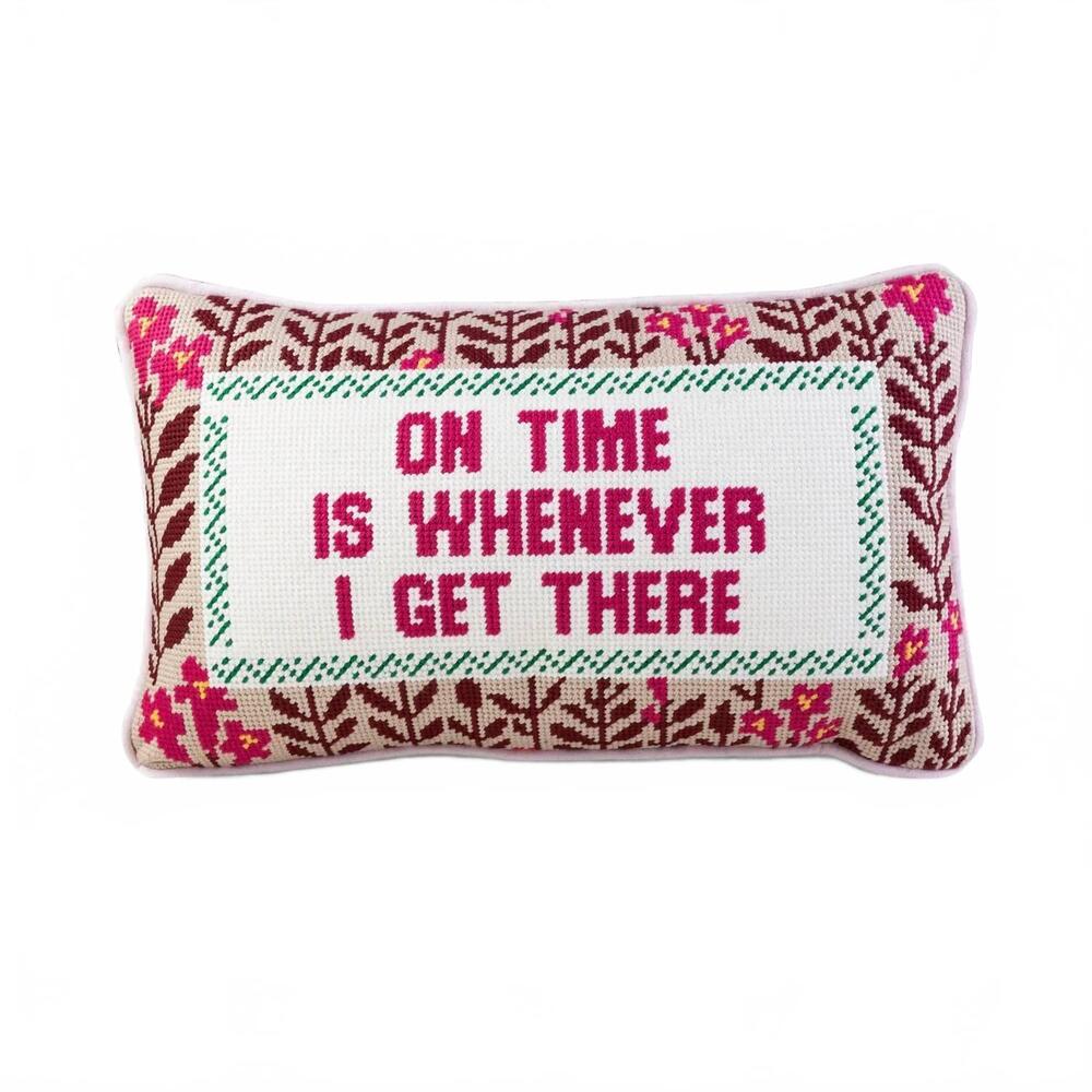 NEW FURBISH STUDIO on time needlepoint pillow in multicolor